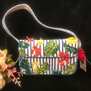 NWT Beaded & Sequin Botanical Shoulder Bag